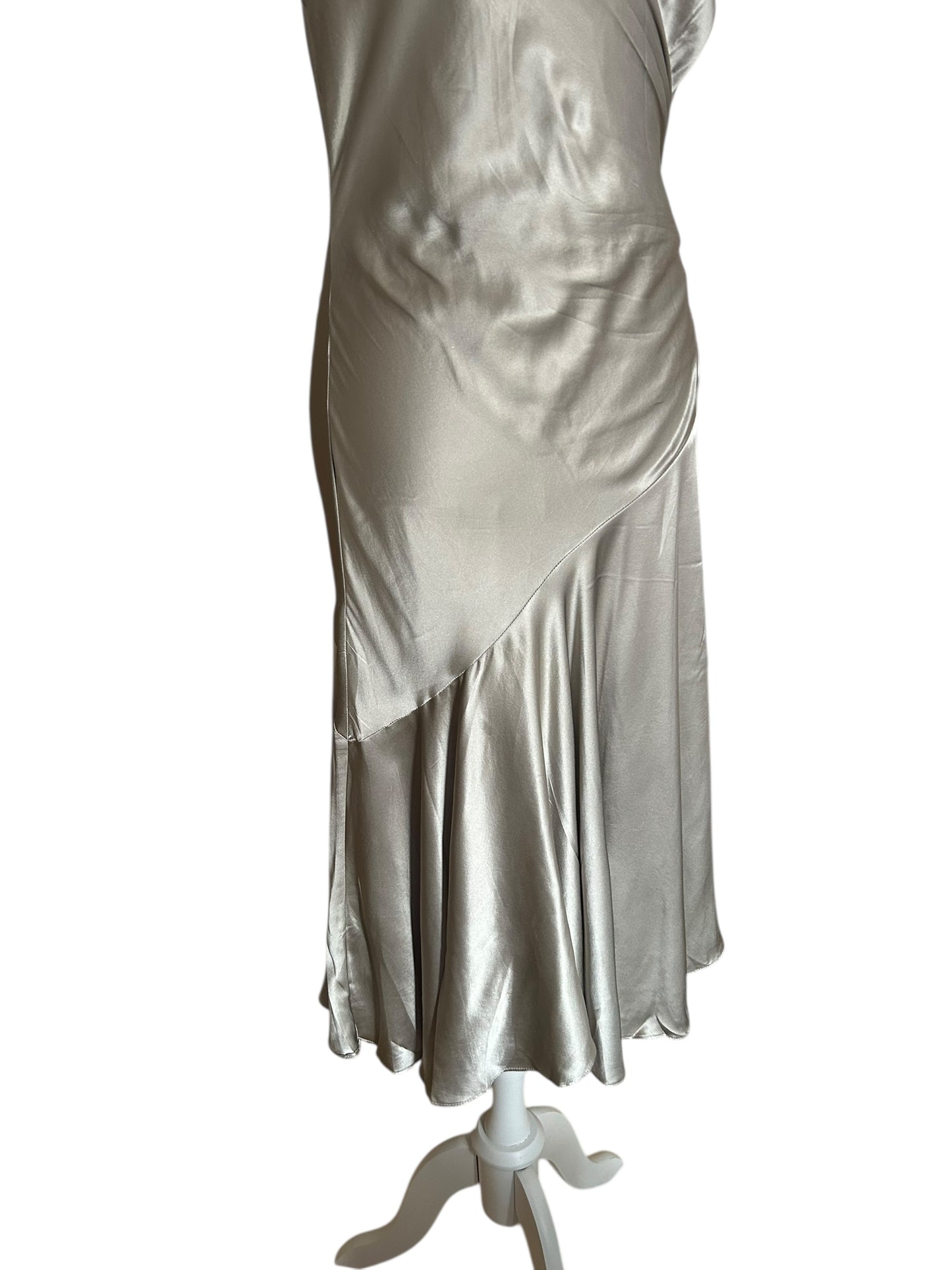 Vintage Ralph Lauren 2010 asymmetrical 100% silk midi metallic dress