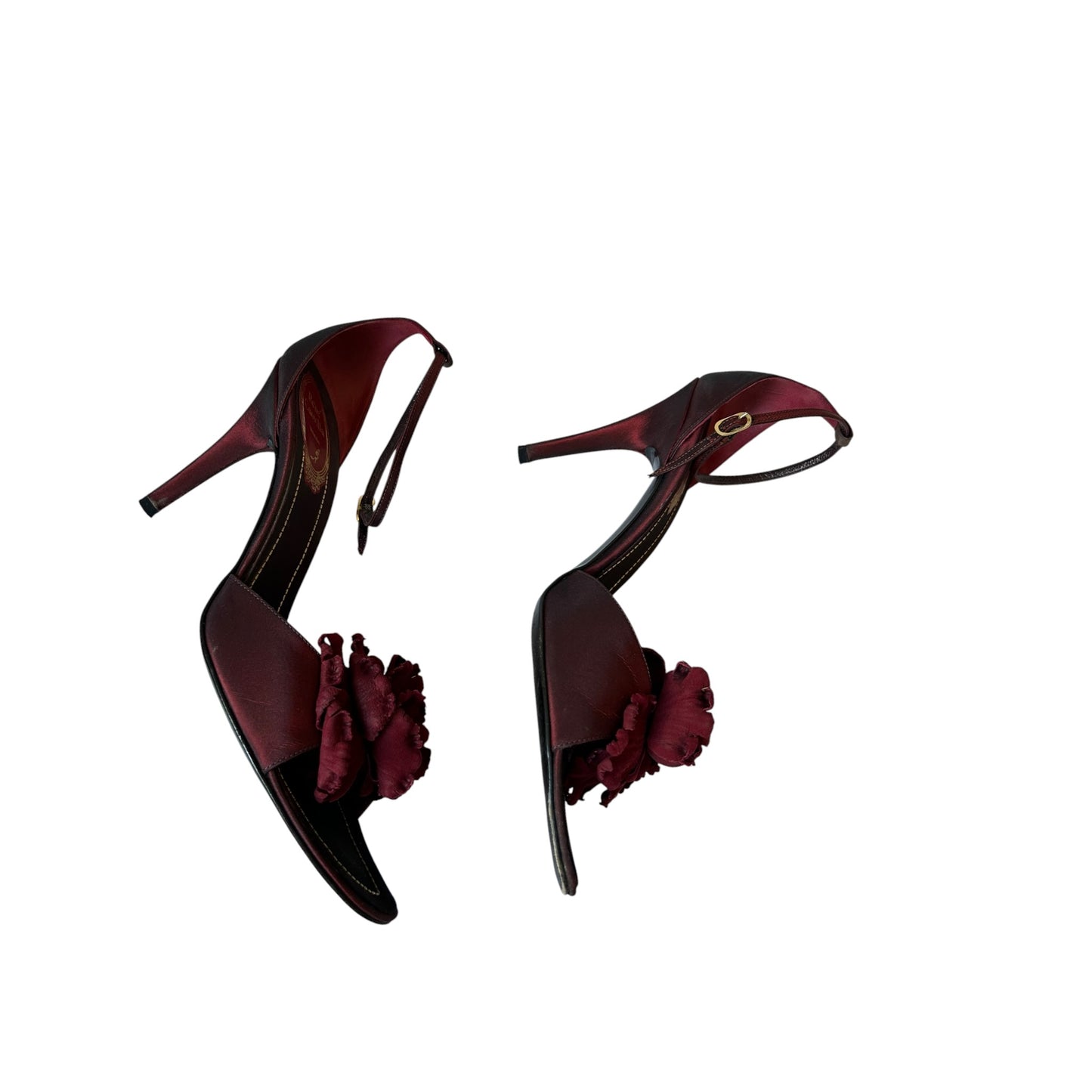 Vintage Rene Caovilla burgundy wine floral heels / 39