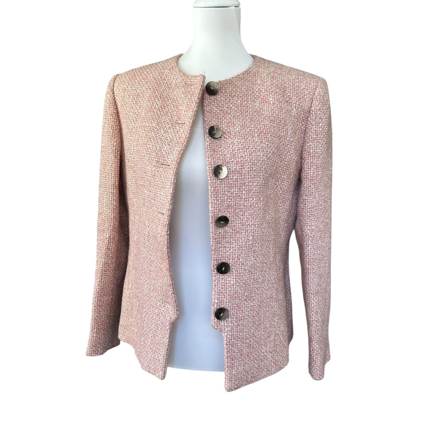 Vintage Valentino wool tweed pink suit skirt set