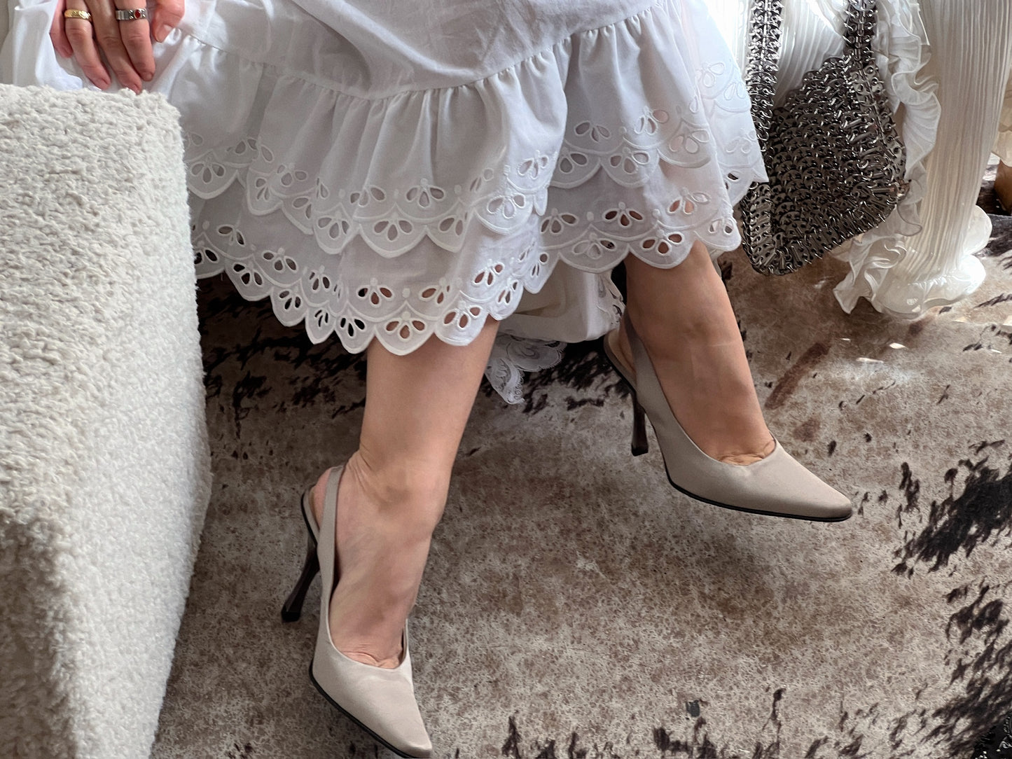 Vintage Prada satin gray sling back heels / 36.5