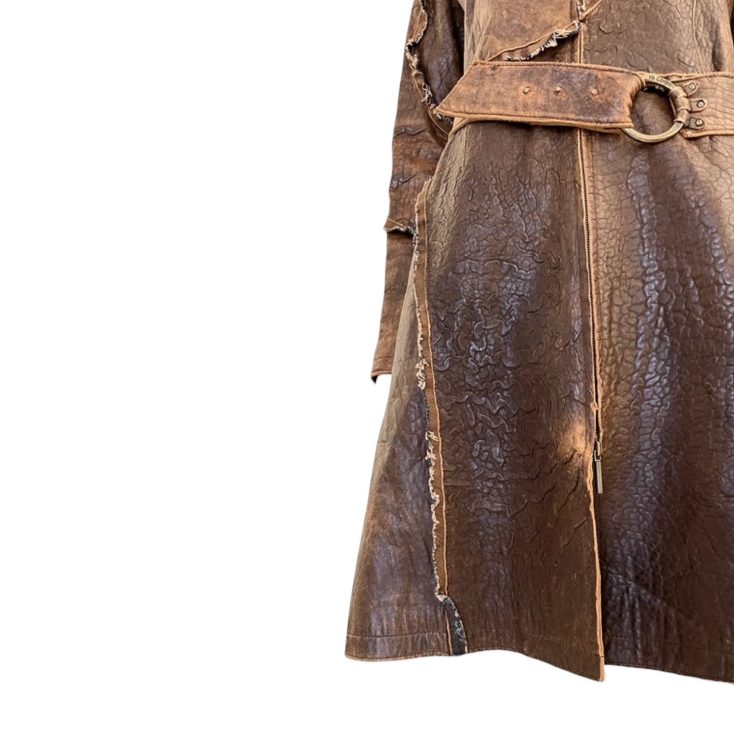 Vintage Cavalli AW05 brown leather asymmetrical distressed coat