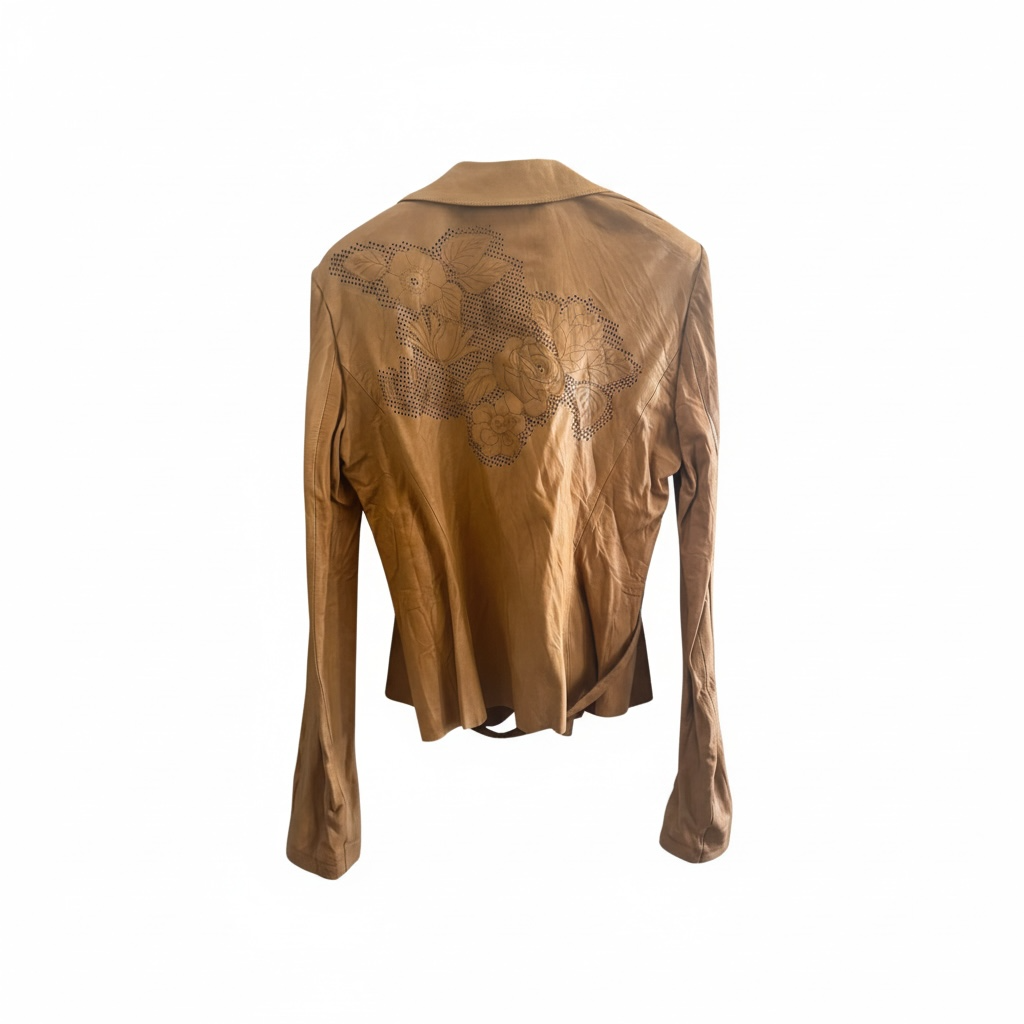 Vintage Cavalli tan embroidered floral leather jacket