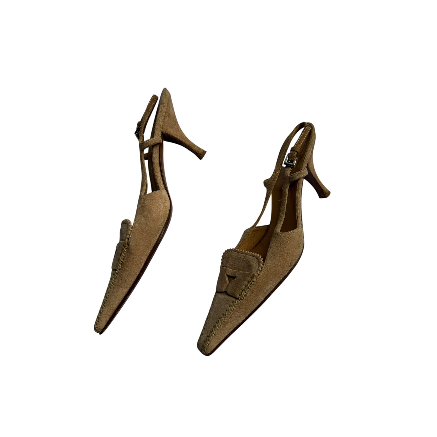 Vintage Prada nude powder suede slingback kitten heels / 37