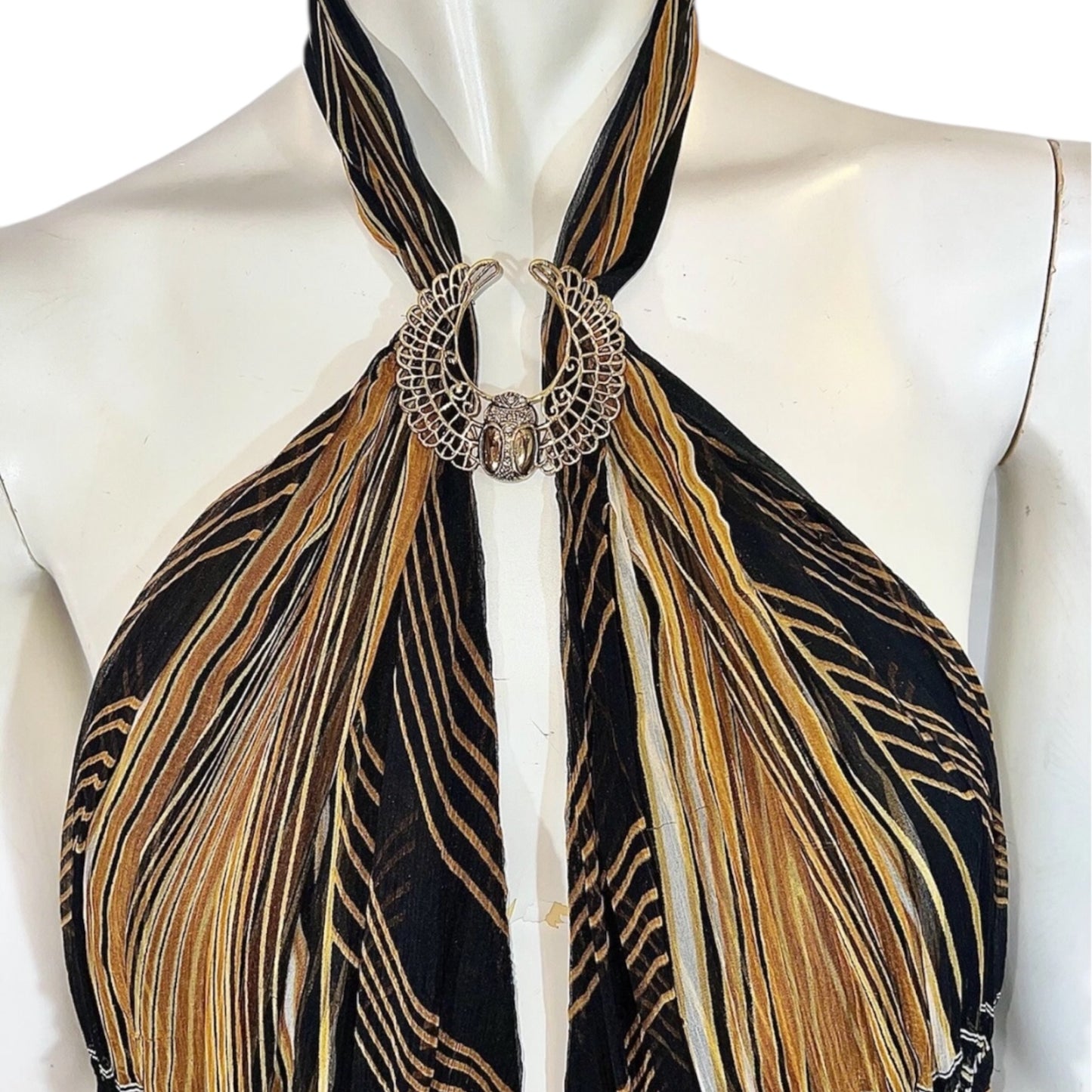 RENTAL ONLY Roberto Cavalli vintage SS2007 Egyptian midi black and gold halter silk dress