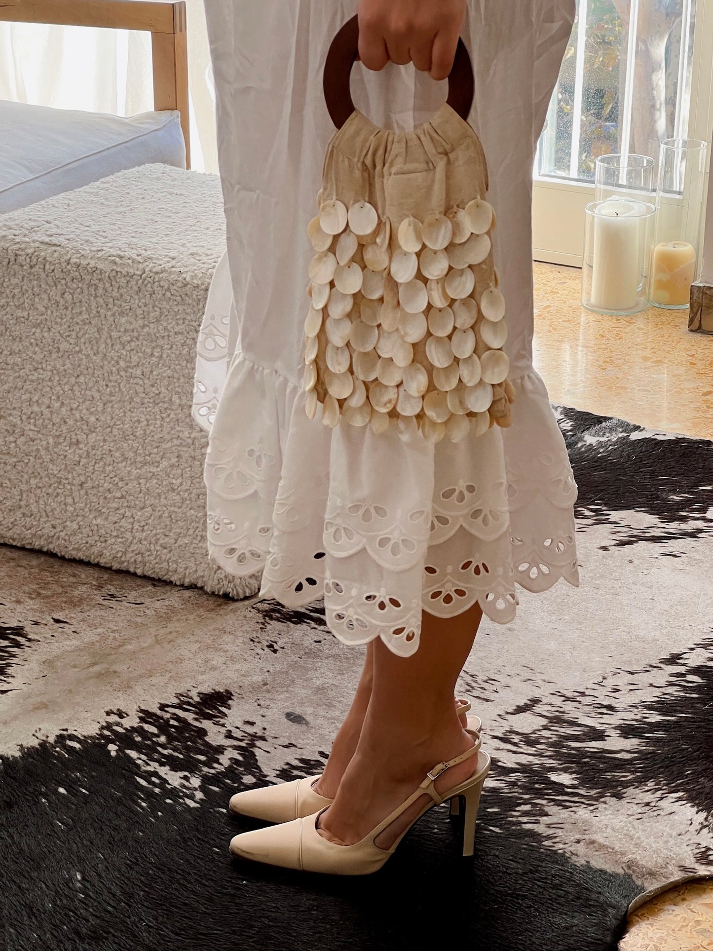 Vintage Chanel beige cloth slingback heels / 39