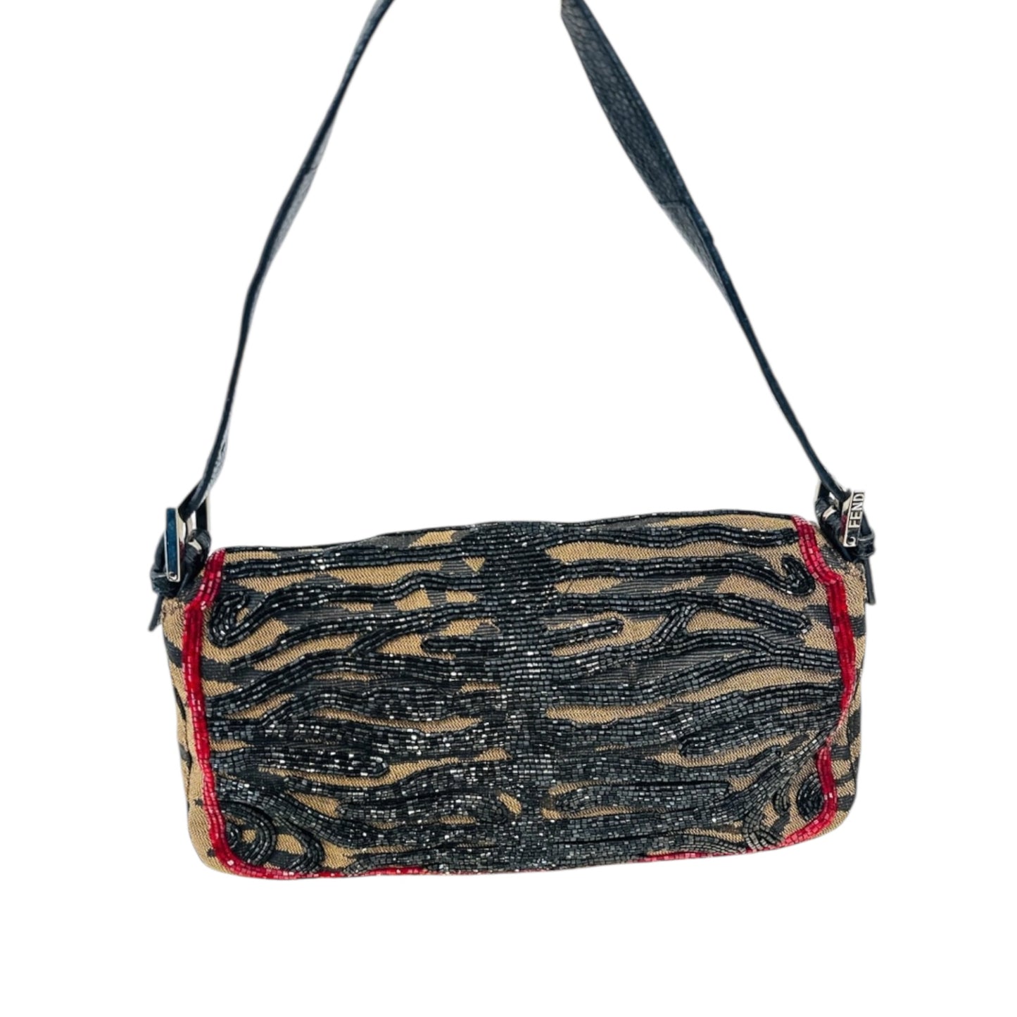 Fendi Baguette Beaded Zebra Pattern Bag – Vintage Embellished FF Logo Shoulder Bag