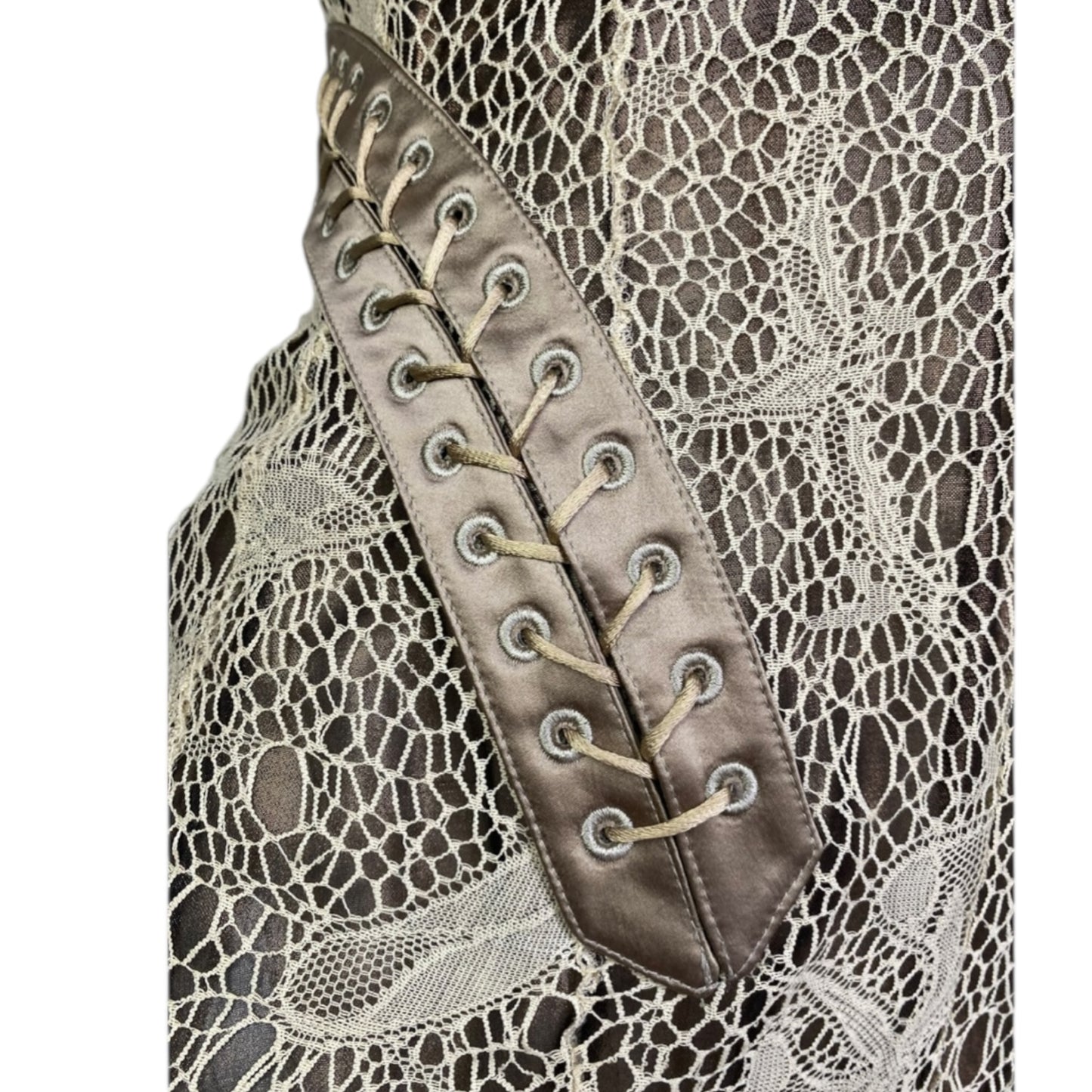 Vintage Alexander Mcqueen Fw2002 «Supercalifragilist Icexpialidocious» Beige Lace & Silk Bondage Corset Midi Dress