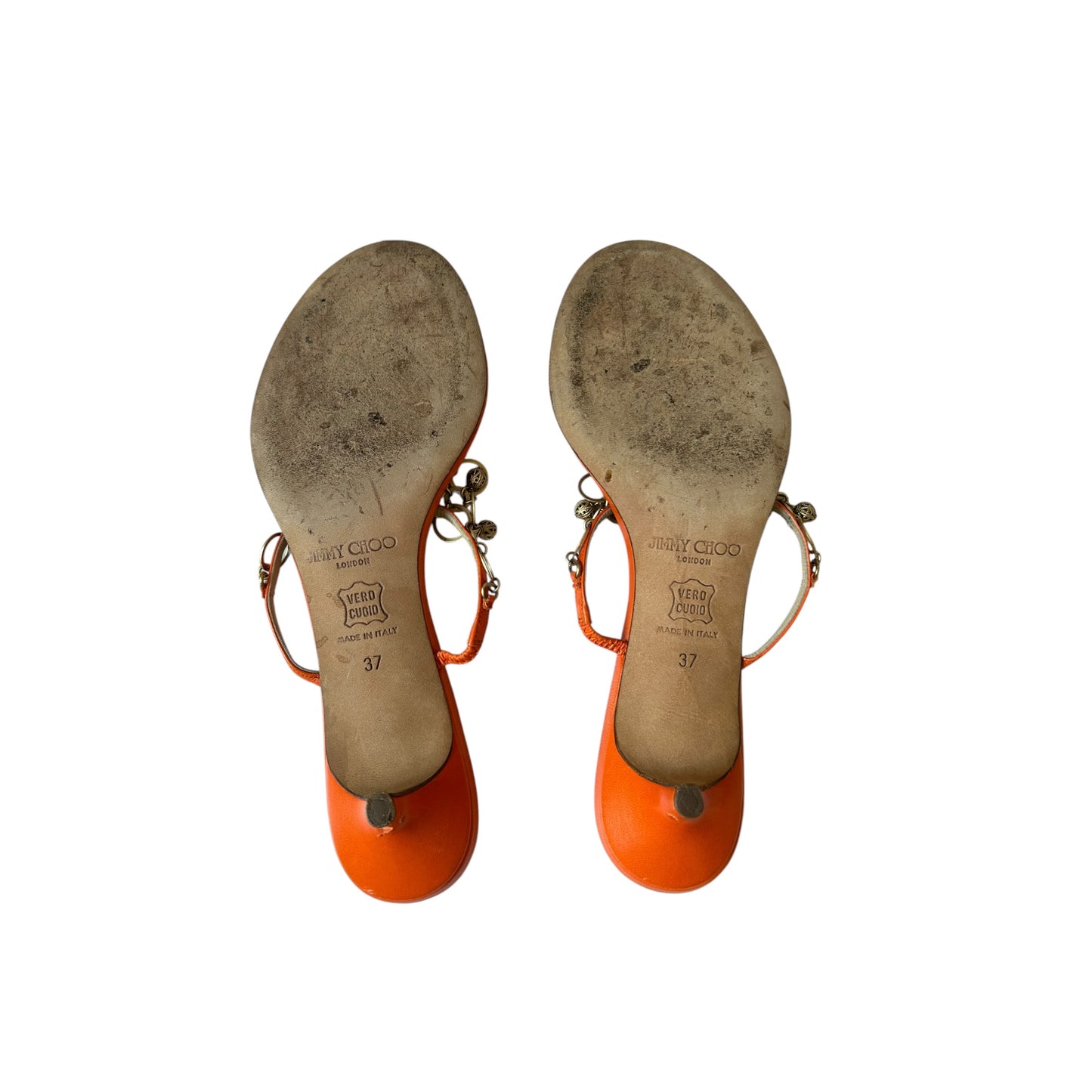 Vintage Jimmy Choo orange thong kitten heels / 37