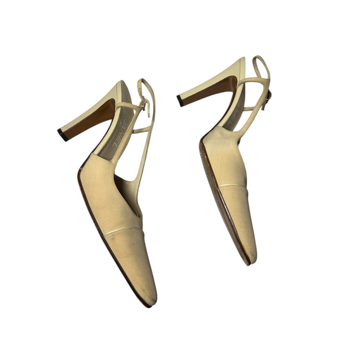 Vintage Chanel beige cloth slingback heels / 39