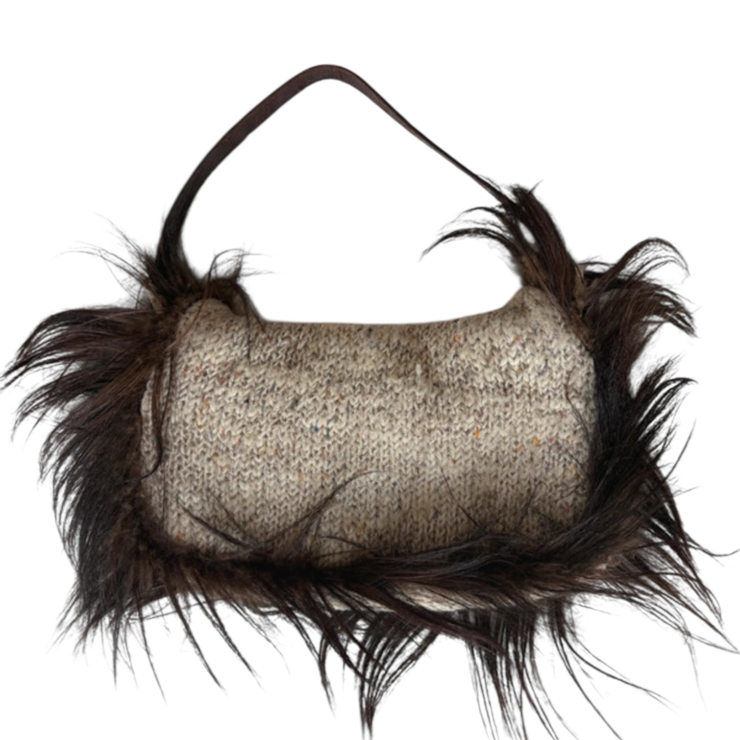 Fendi Baguette goat Fur Trim Wool Bag – Vintage Knit & Fur FF Logo Shoulder Bag