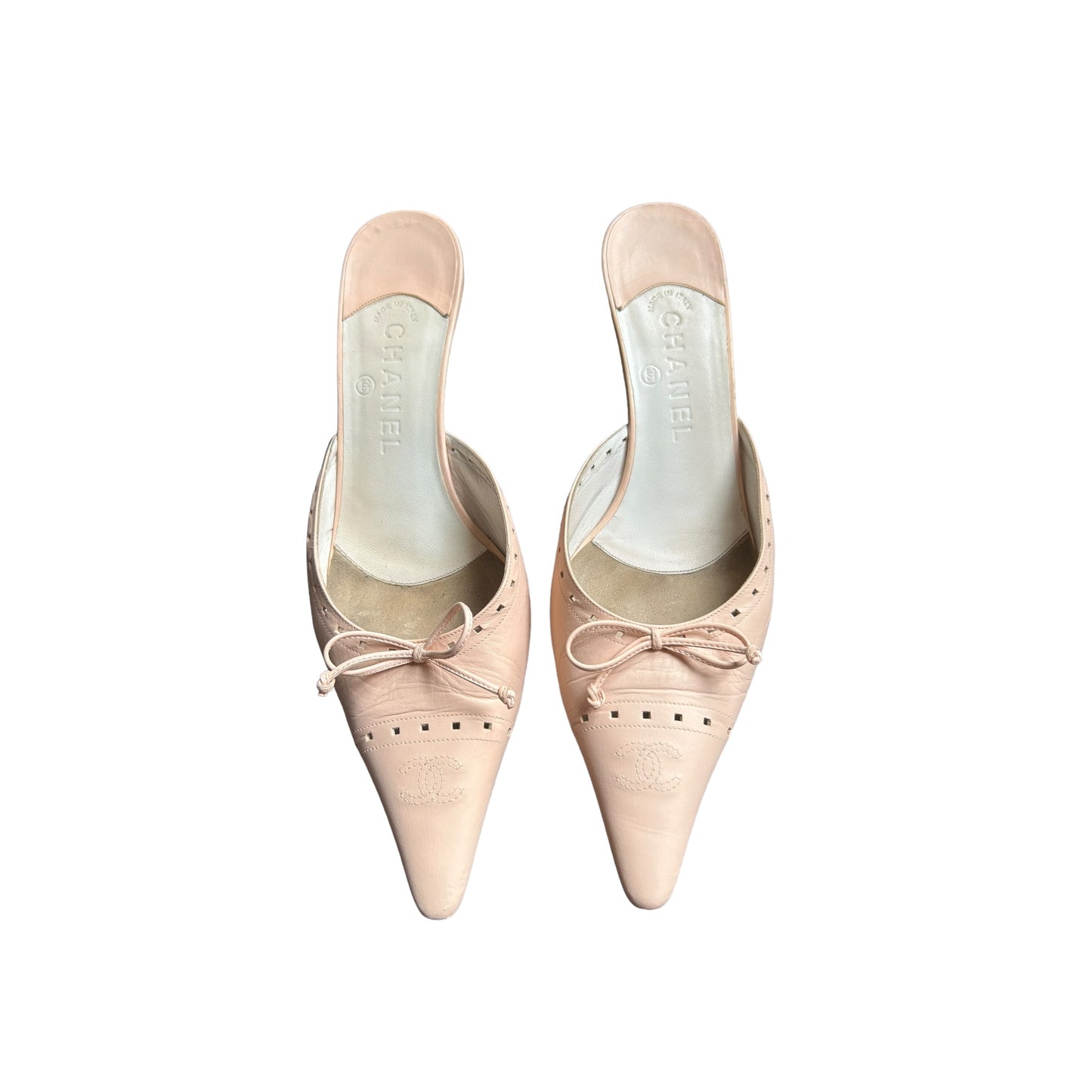 Vintage Chanel CC interlocking logo pink rosé mules heel by Karl Lagerfeld / 40
