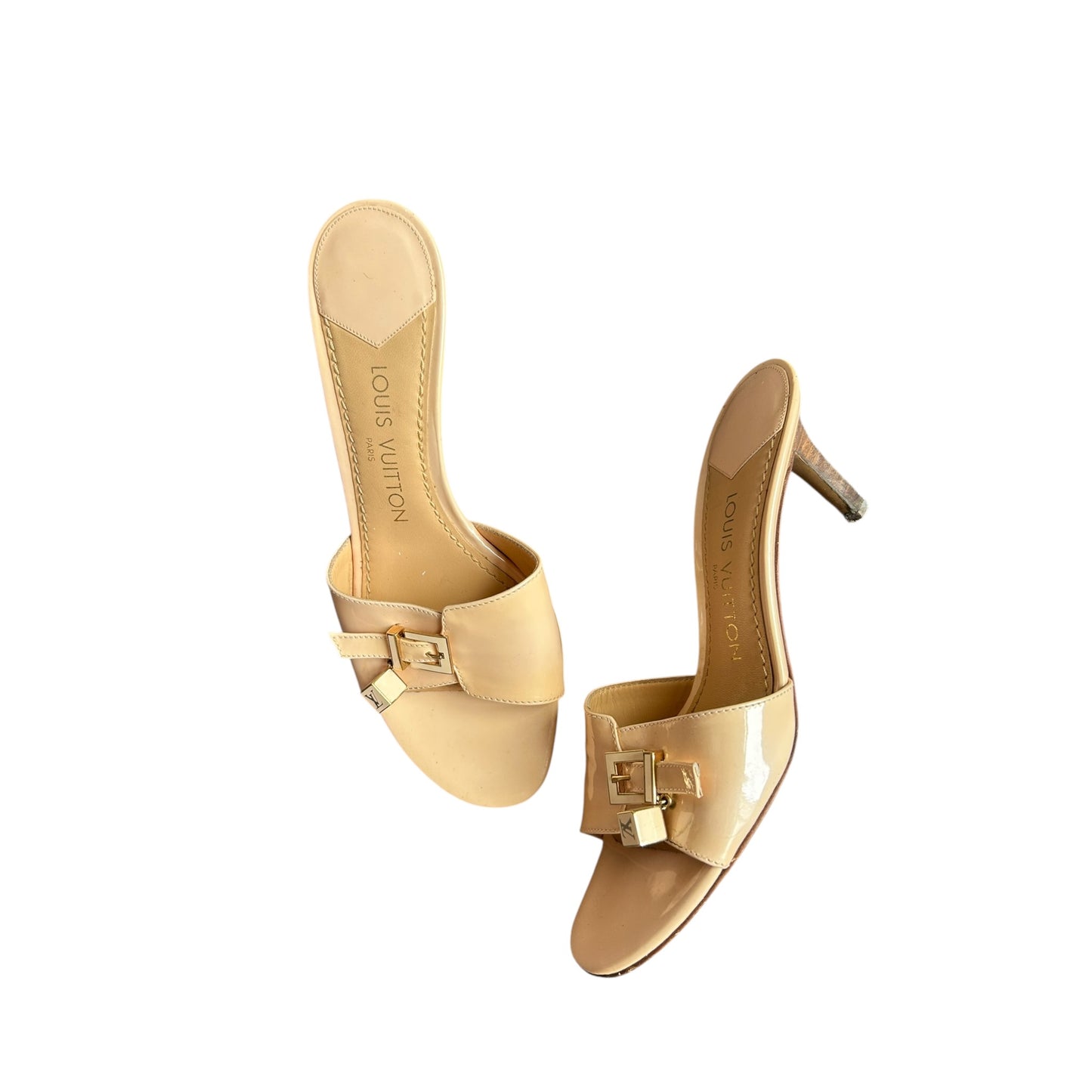 Vintage Louis Vuitton pink dice LV logo mule heels / 38