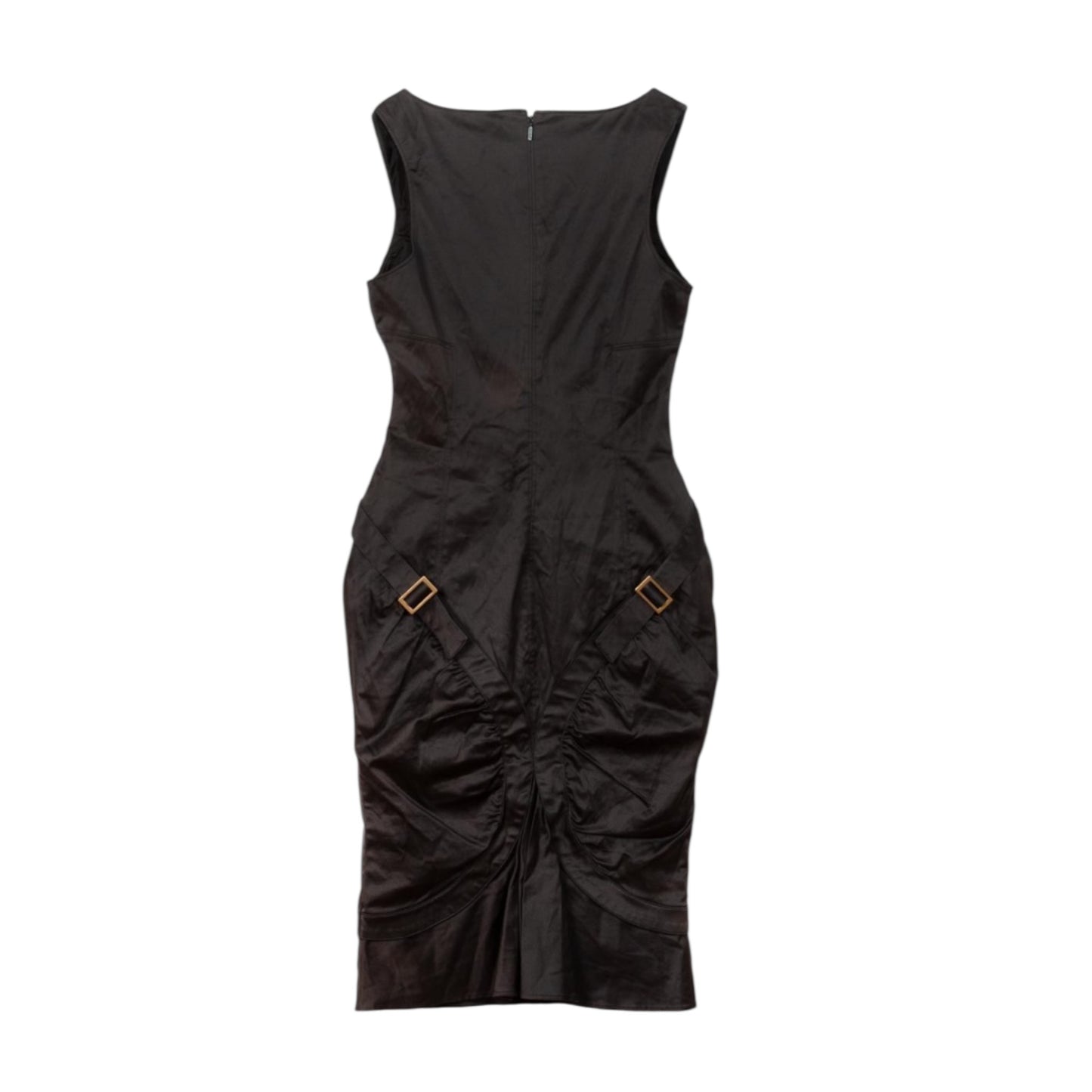 Vintage Gucci by Tom Ford FW2003 Gray Structured Satin Dress with Buckle Detailh