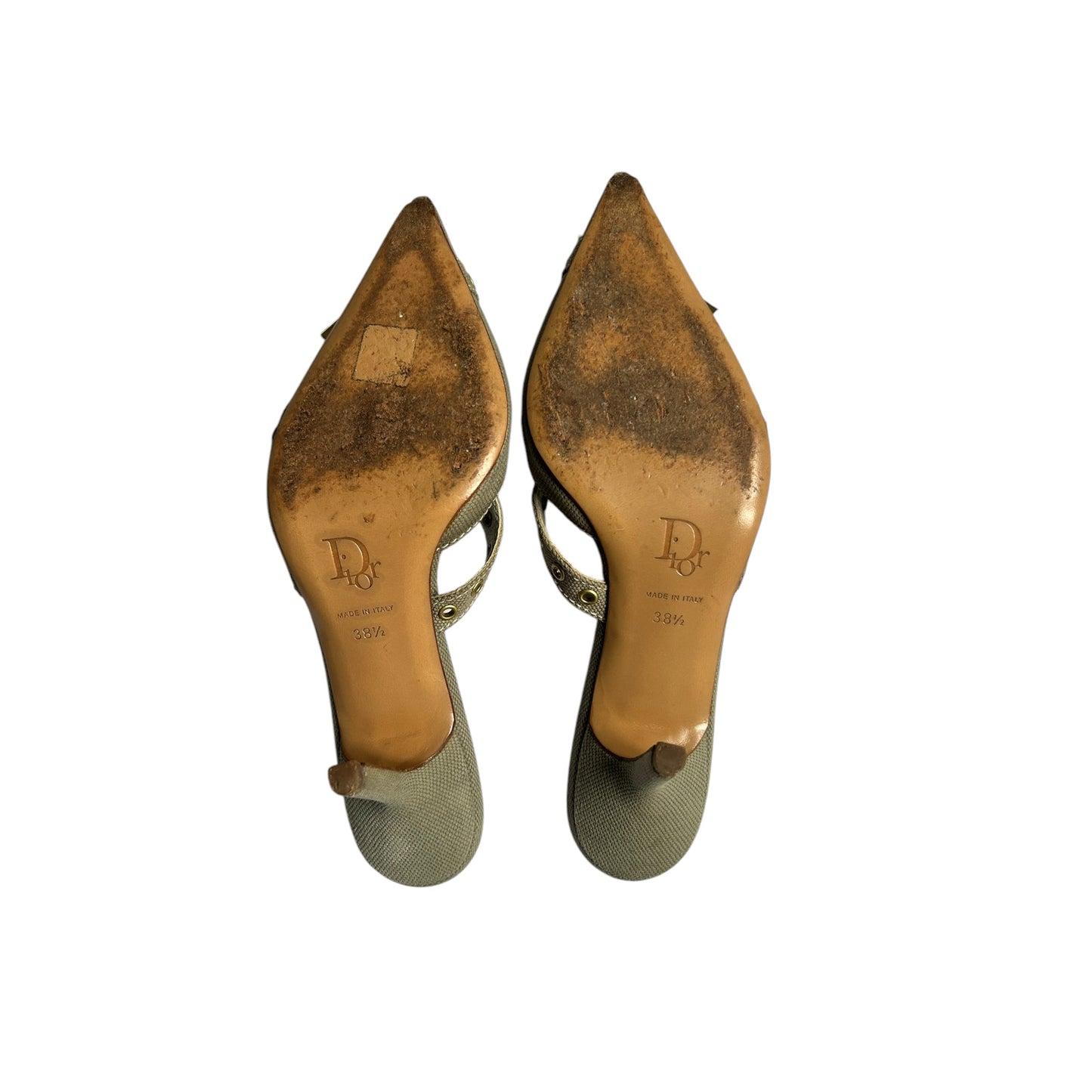 Vintage Dior by John Galliano khaki cloth mule heels / 38.5