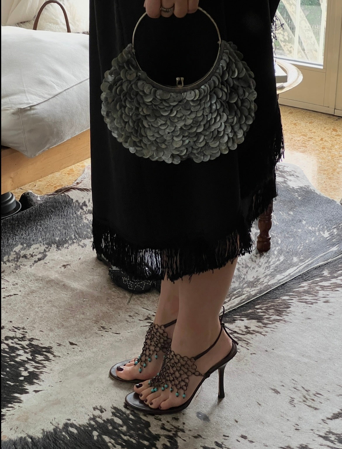 Vintage rare Jimmy Choo brown leather chain sandal heels / 38.5