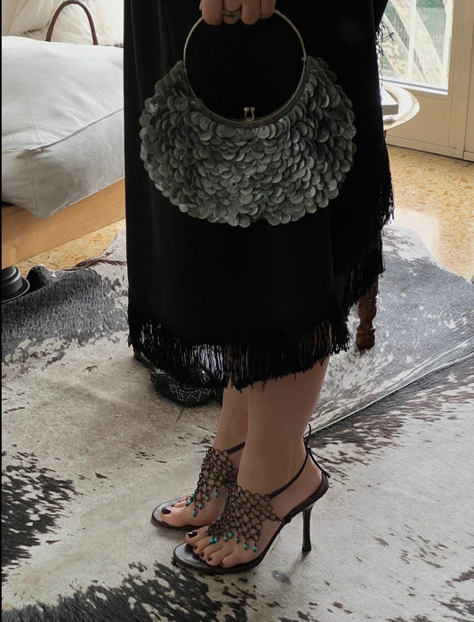 Vintage rare Jimmy Choo brown leather chain sandal heels / 38.5