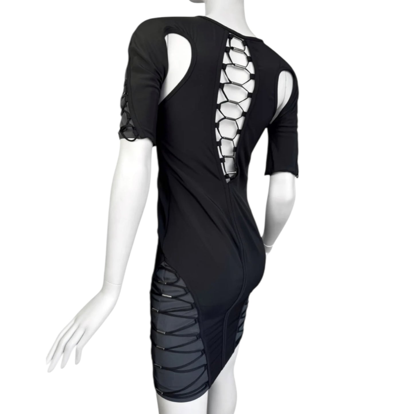 Gucci Spring/Summer 2010 by Frida Giannini
Black & Grey Silk-Blend Cut-Out Lace-Up Futuristic Mini Dress