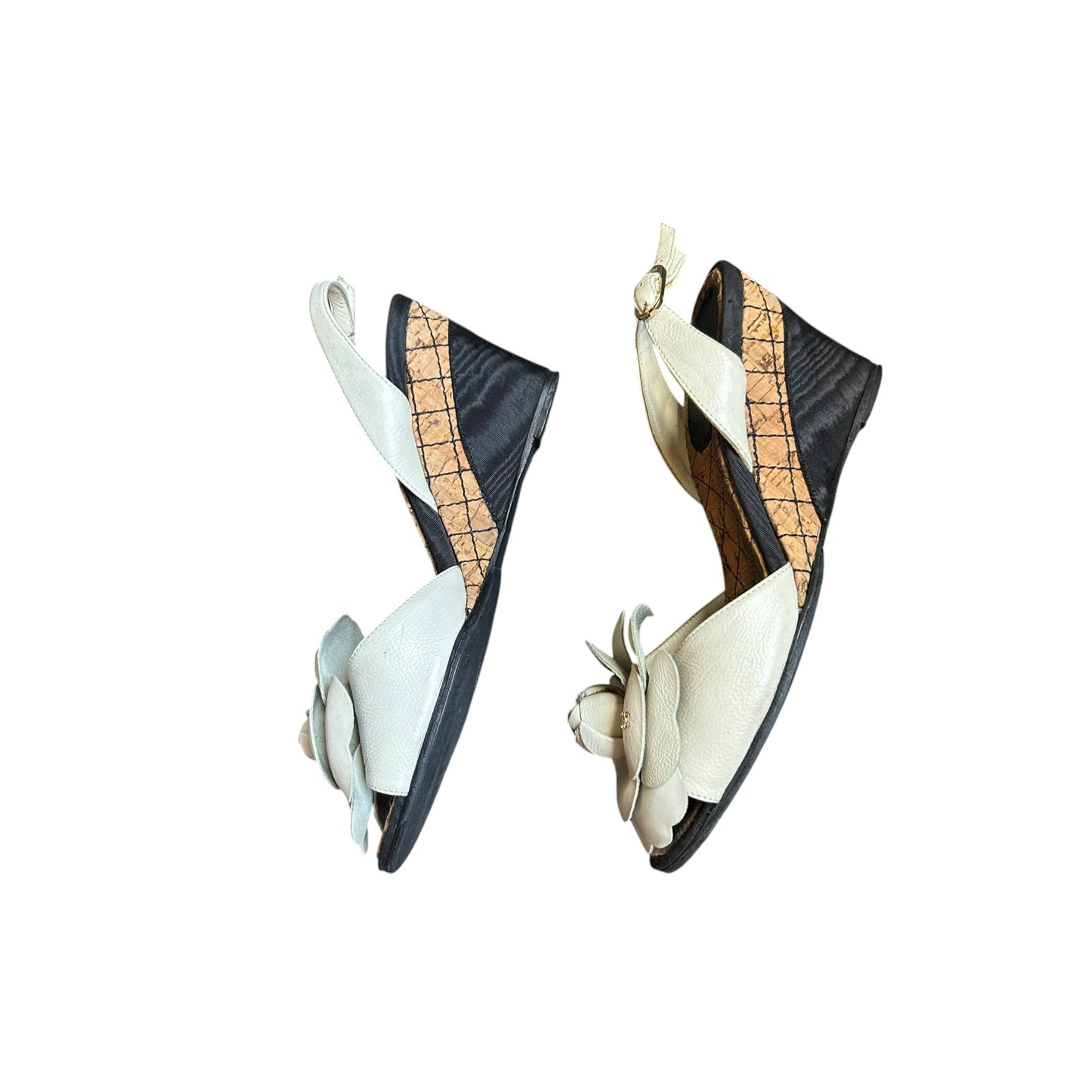 Vintage Chanel white camellia floral wedges by Karl Lagerfeld/ 36