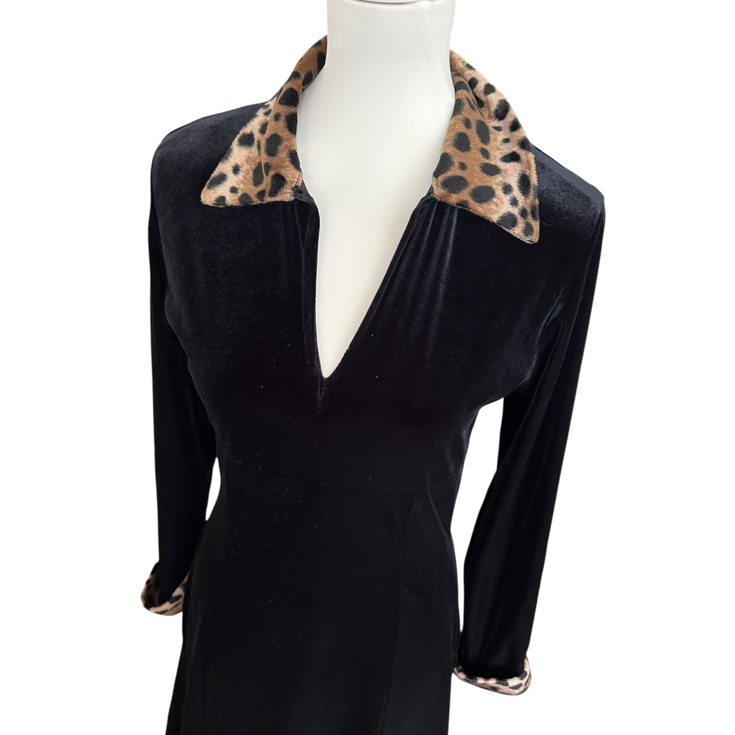 Vintage Versace velour leo print midi black dress