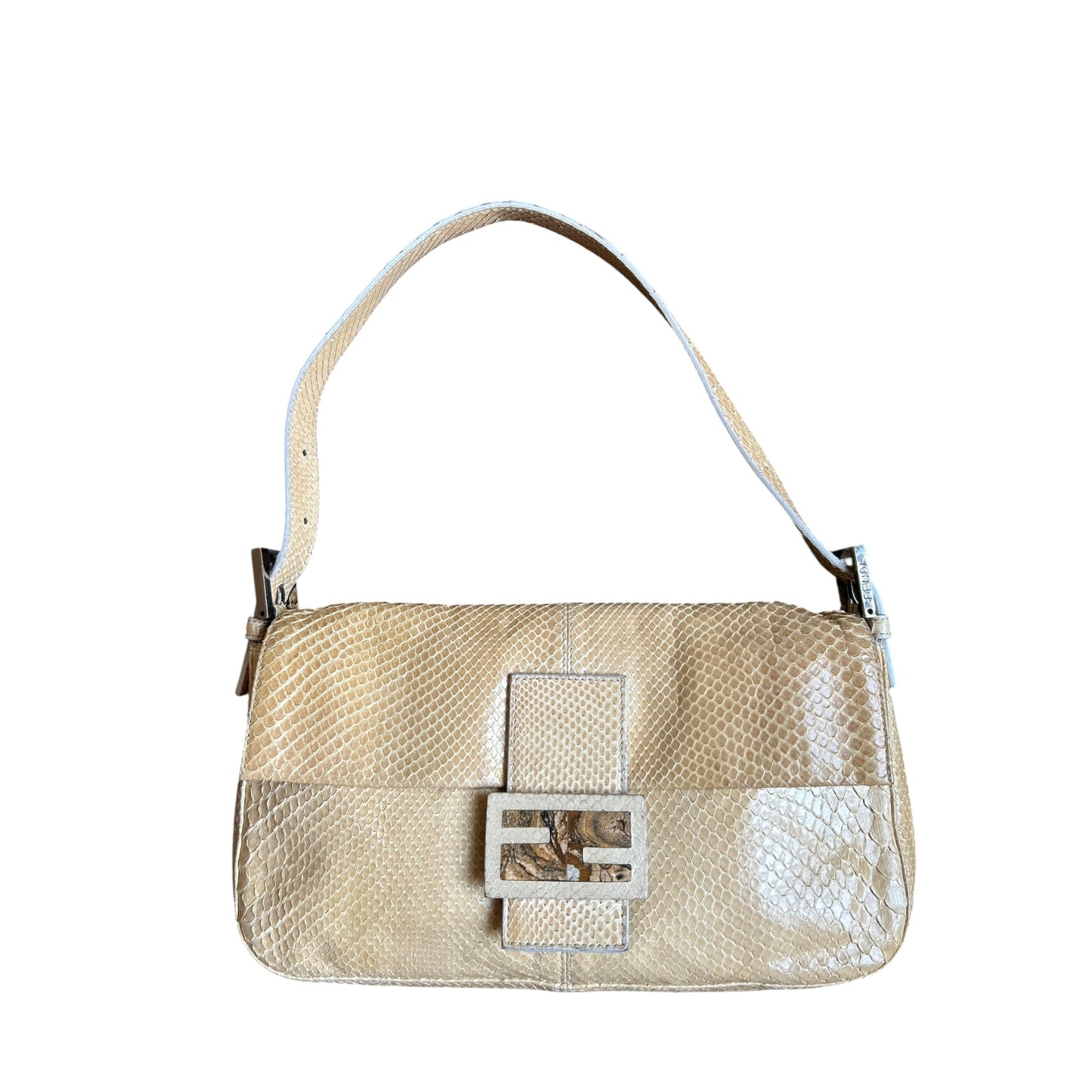 Vintage Fendi Baguette Bag Beige Python Snakeskin Leather Shoulder Handbag Rare