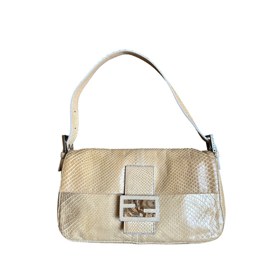 Vintage Fendi Baguette Bag Beige Python Snakeskin Leather Shoulder Handbag Rare