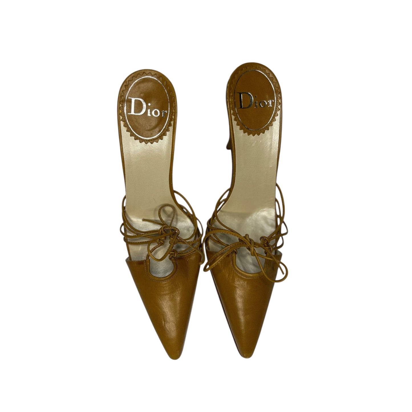 Vintage Dior brown leather tie mules / 36.5