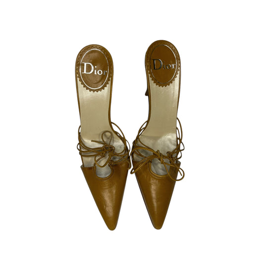 Vintage Dior brown leather tie mules / 36.5