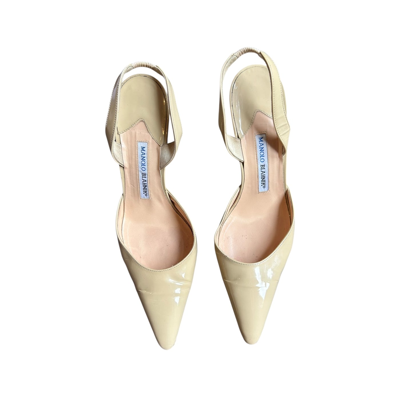 Vintage Manolo Blahnik beige leather Carolyn slingback heels/ 40