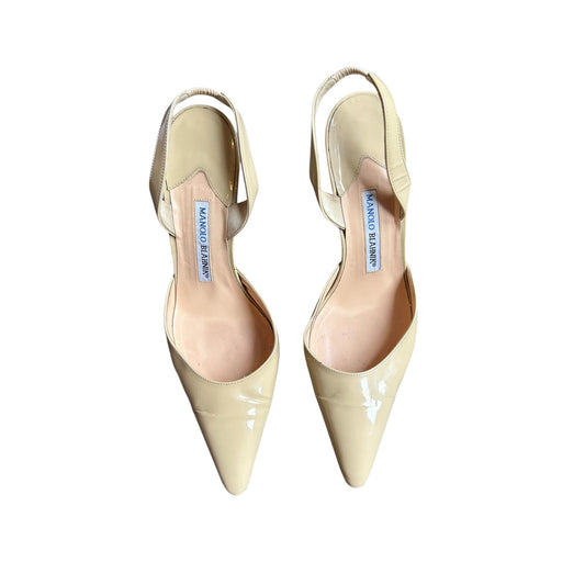 Vintage Manolo Blahnik beige leather Carolyn slingback heels/ 40