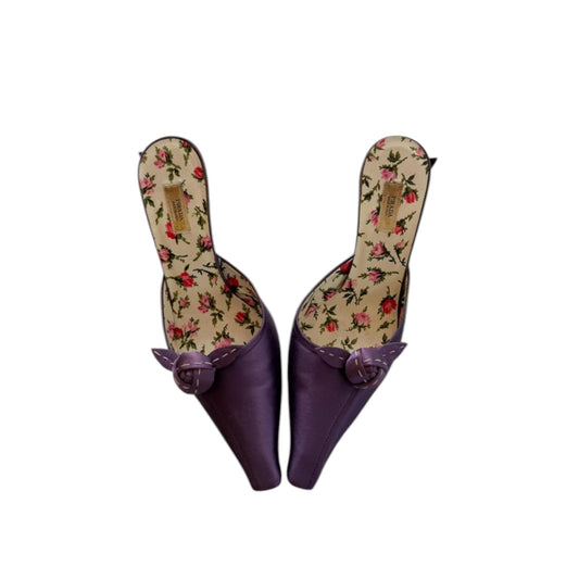 Vintage Prada 2000s Purple Satin Rose Print Mule Heels / 36