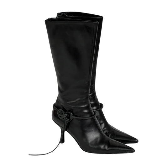 Vintage Gucci by Tom Ford black leather knee high horse bit boots / 39