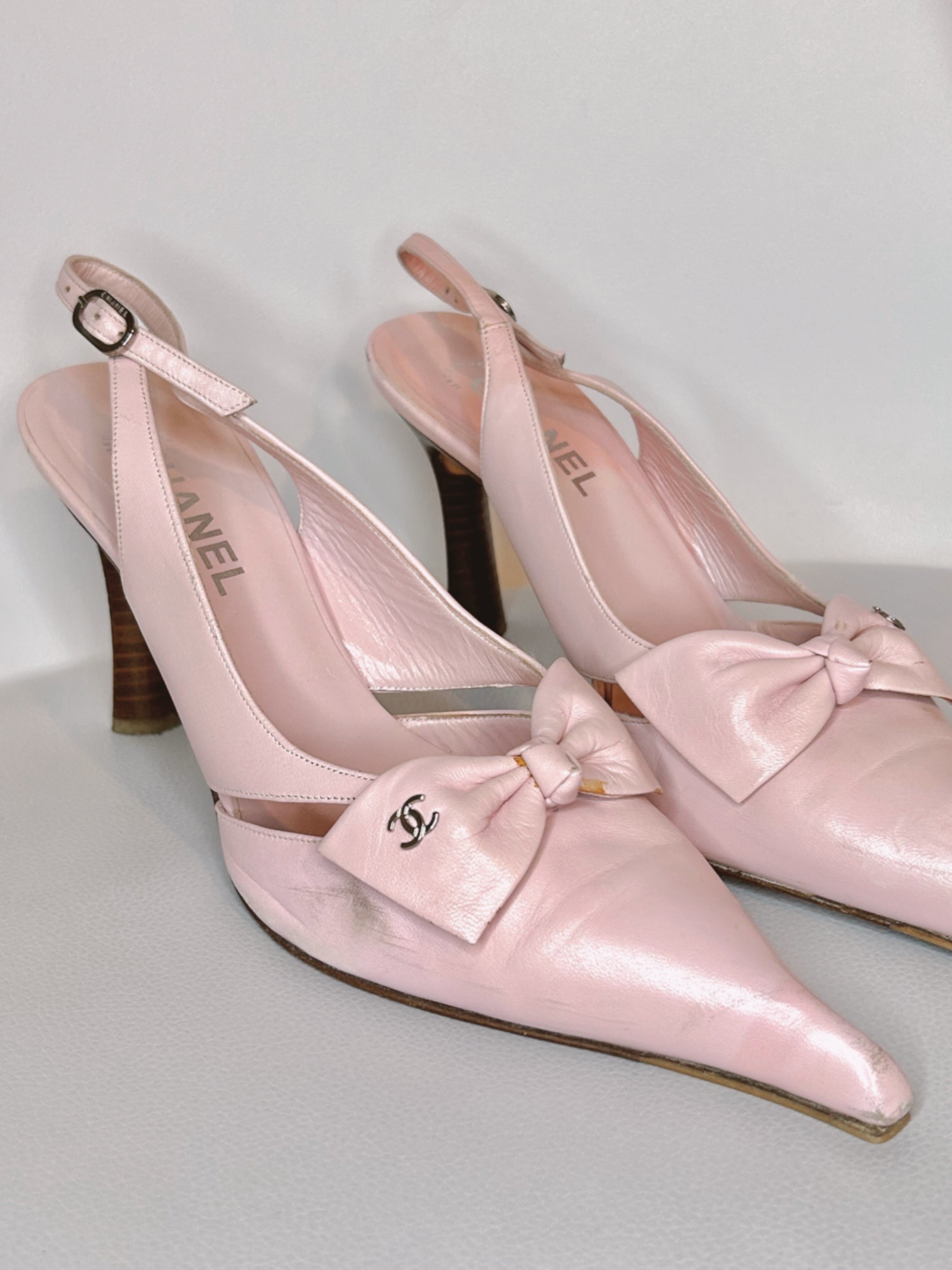 Chanel Vintage Pink CC Bow Leather Slingback Pumps - Size 39,5 ○ Labellov ○  Buy and Sell Authentic Luxury