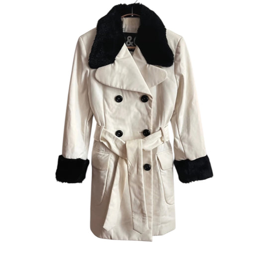 Vintage Dolce&Gabbana black and white fur collar double breasted coat