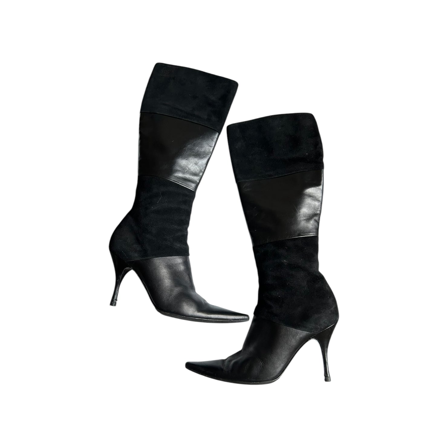 Vintage Sergio Rossi black leather-suede knee high boots / 38.5