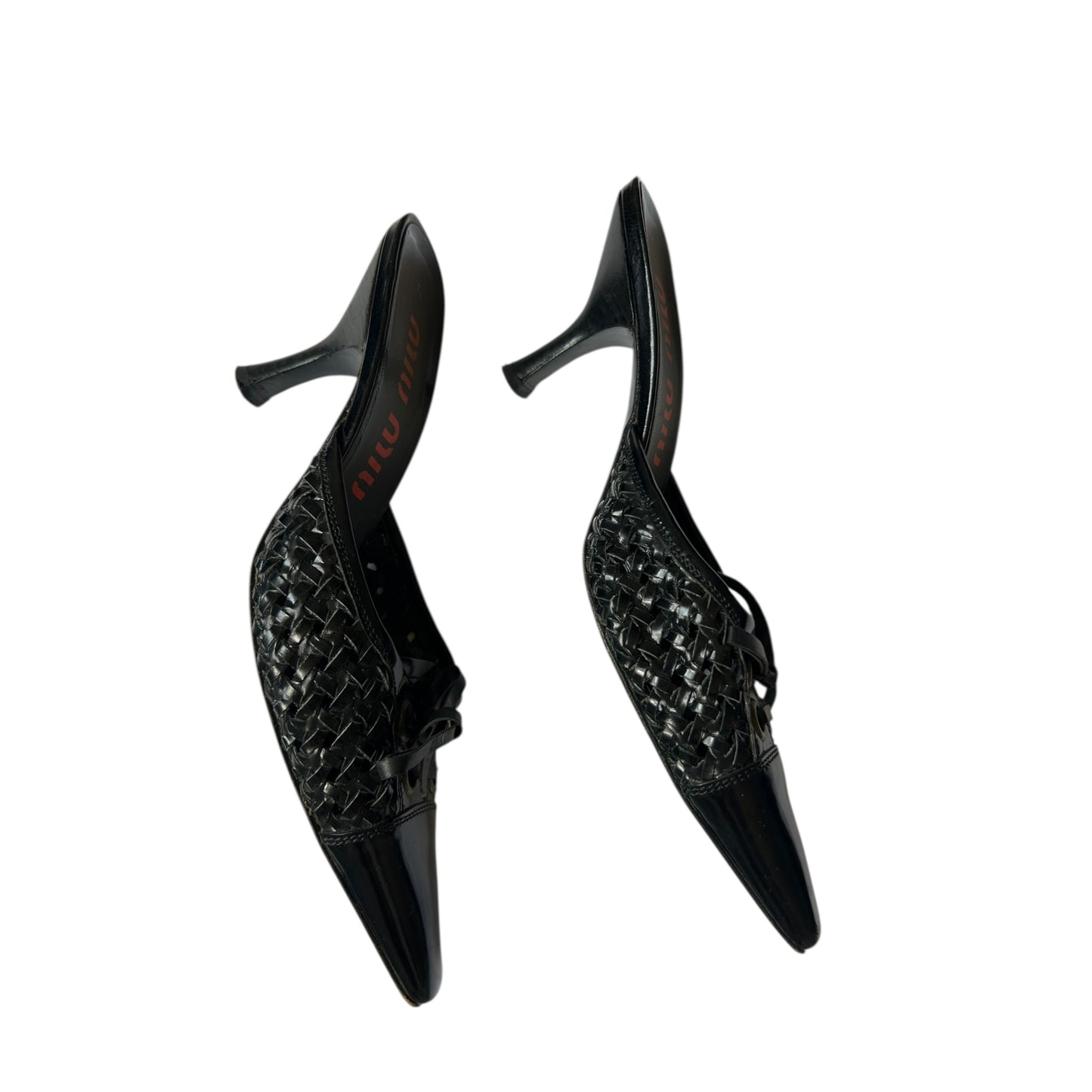 Vintage Miu Miu bow tie black leather mule heels / 36