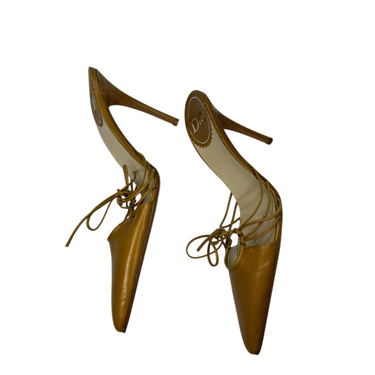 Vintage Dior brown leather tie mules / 36.5