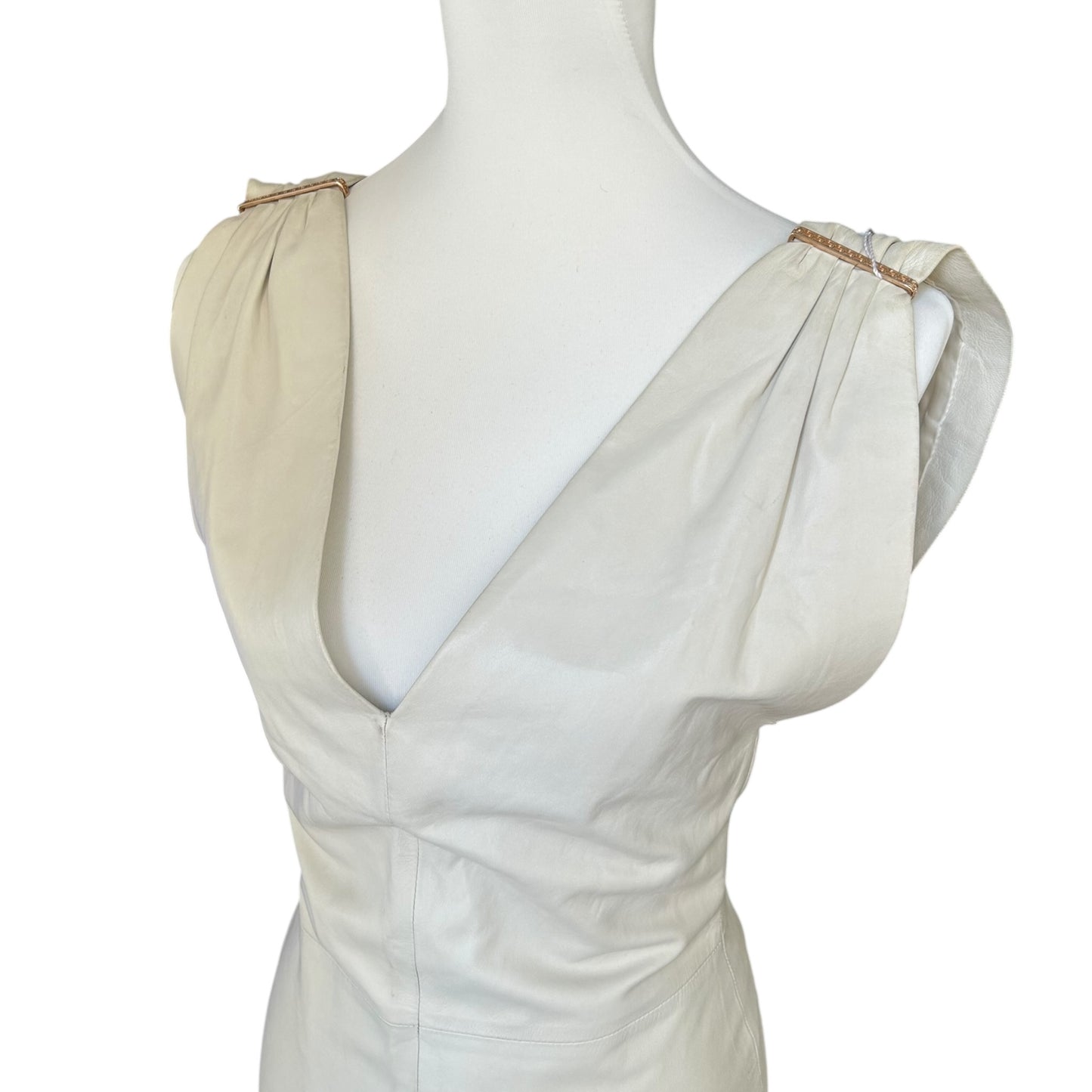 Gianni Versace Vintage 100% Leather Ivory Bodycon Dress with Gold Medusa Hardware NWT