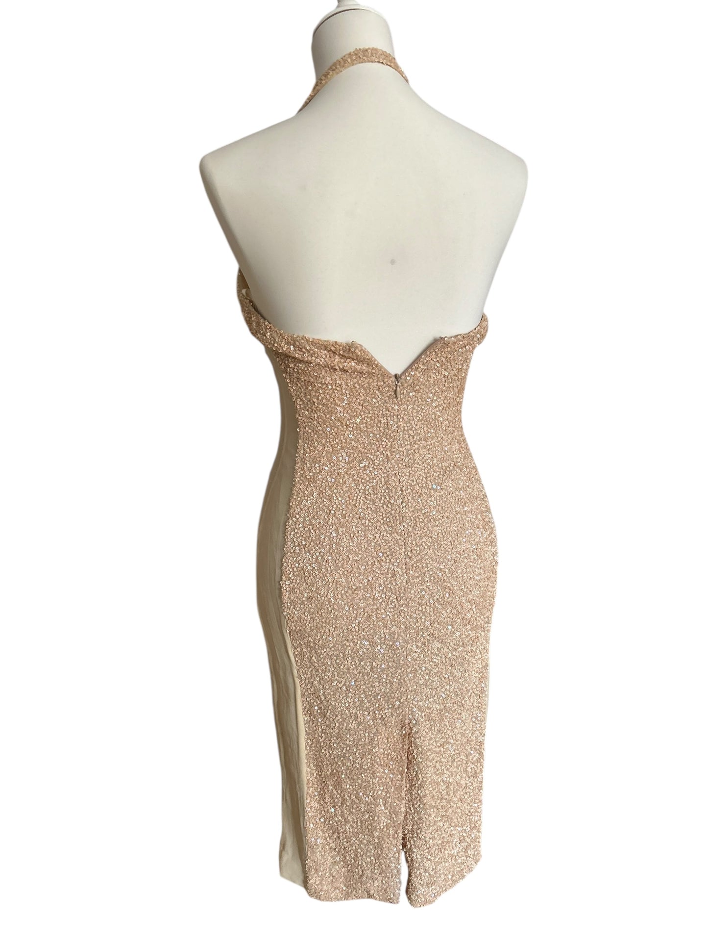 Vintage Cerruti 100% silk midi beige sequined dress