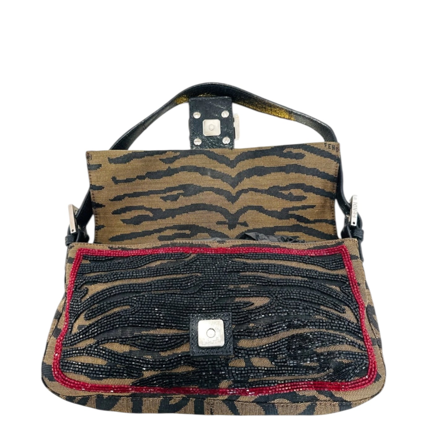 Fendi Baguette Beaded Zebra Pattern Bag – Vintage Embellished FF Logo Shoulder Bag