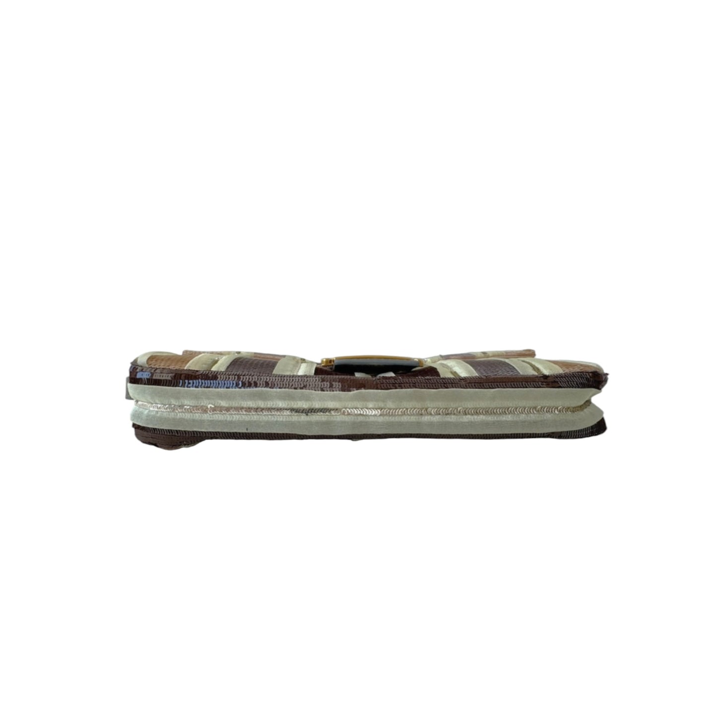 Vintage Fendi Baguette Bag Brown Beige Striped Sequin Zucca FF Shoulder Bag