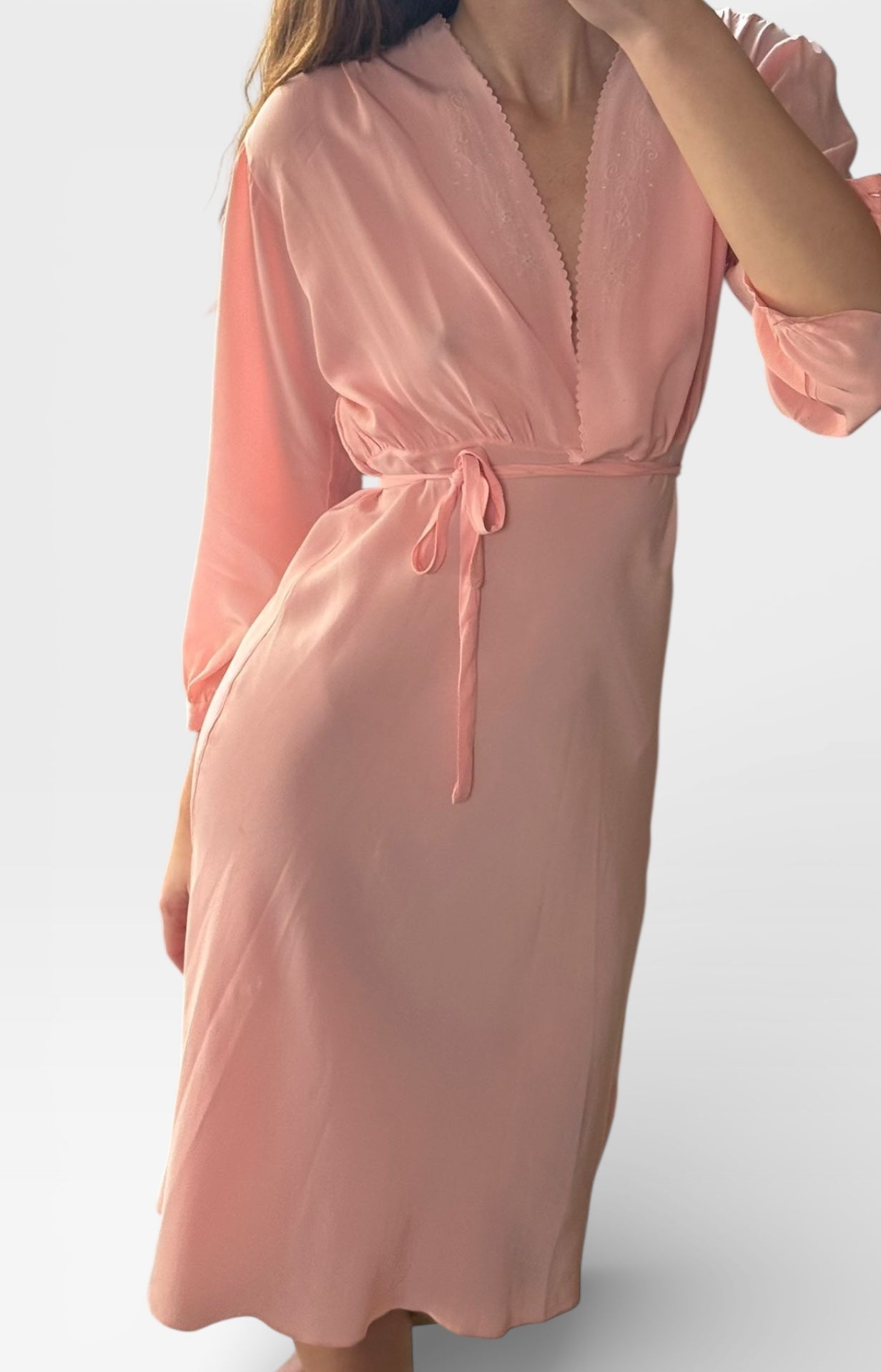 Vintage pink embroidered blush maxi silk slip dress / S