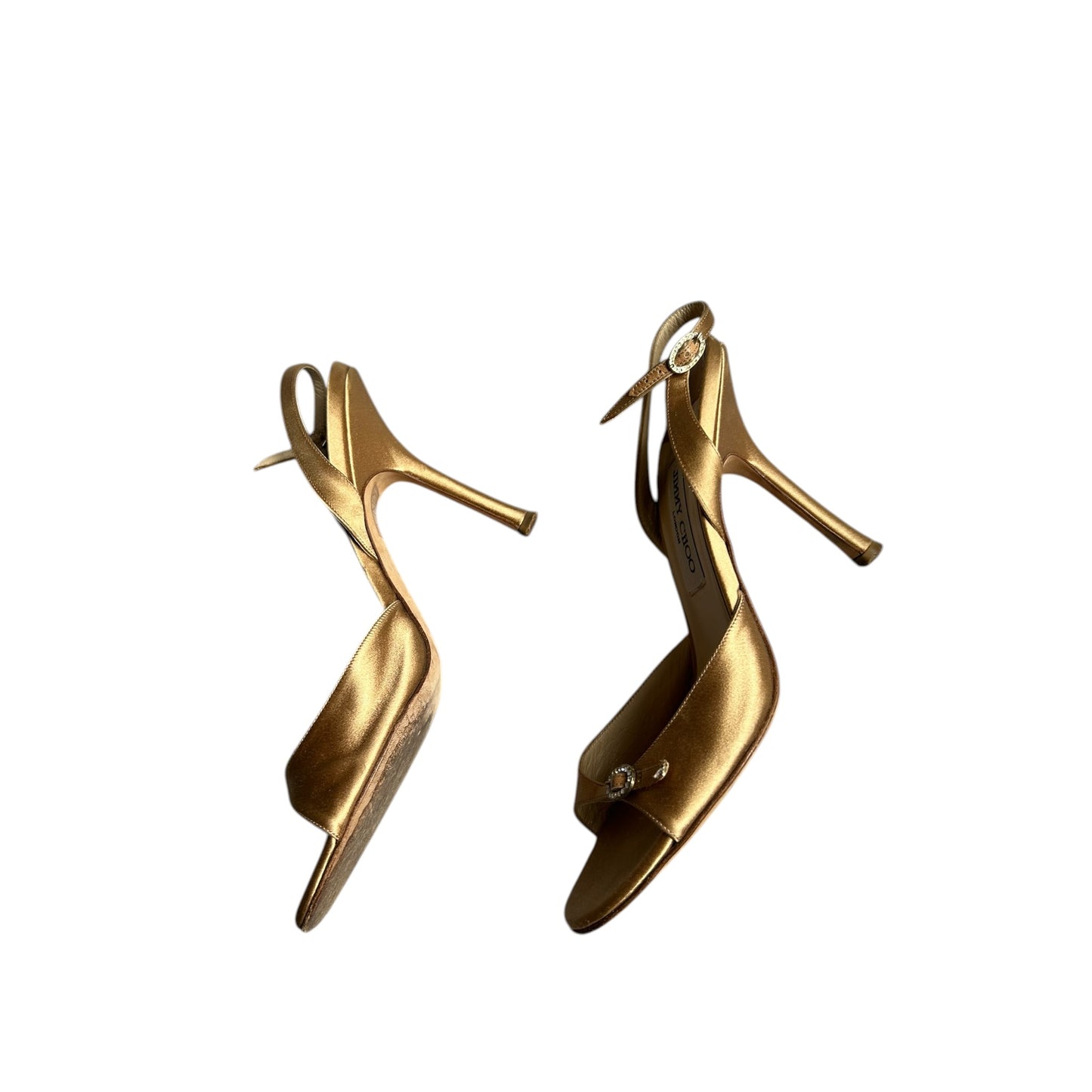 Vintage Jimmy Choo satin metallic champagne gold sandal heels / 39.5