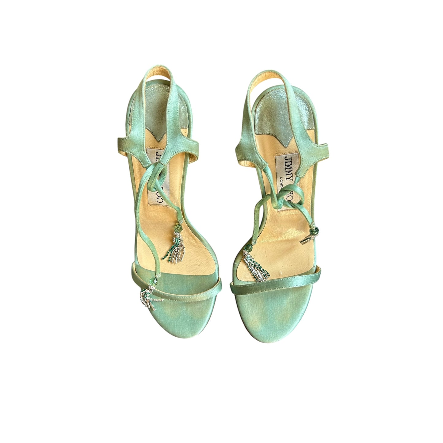 Vintage rare Jimmy Choo satin mint wrap around heels / 36