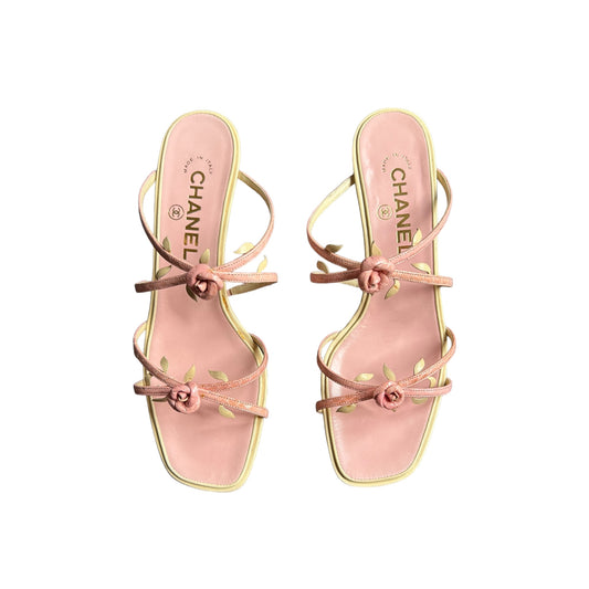 Vintage Chanel pink rosebud sandals by Karl Lagerfeld /37