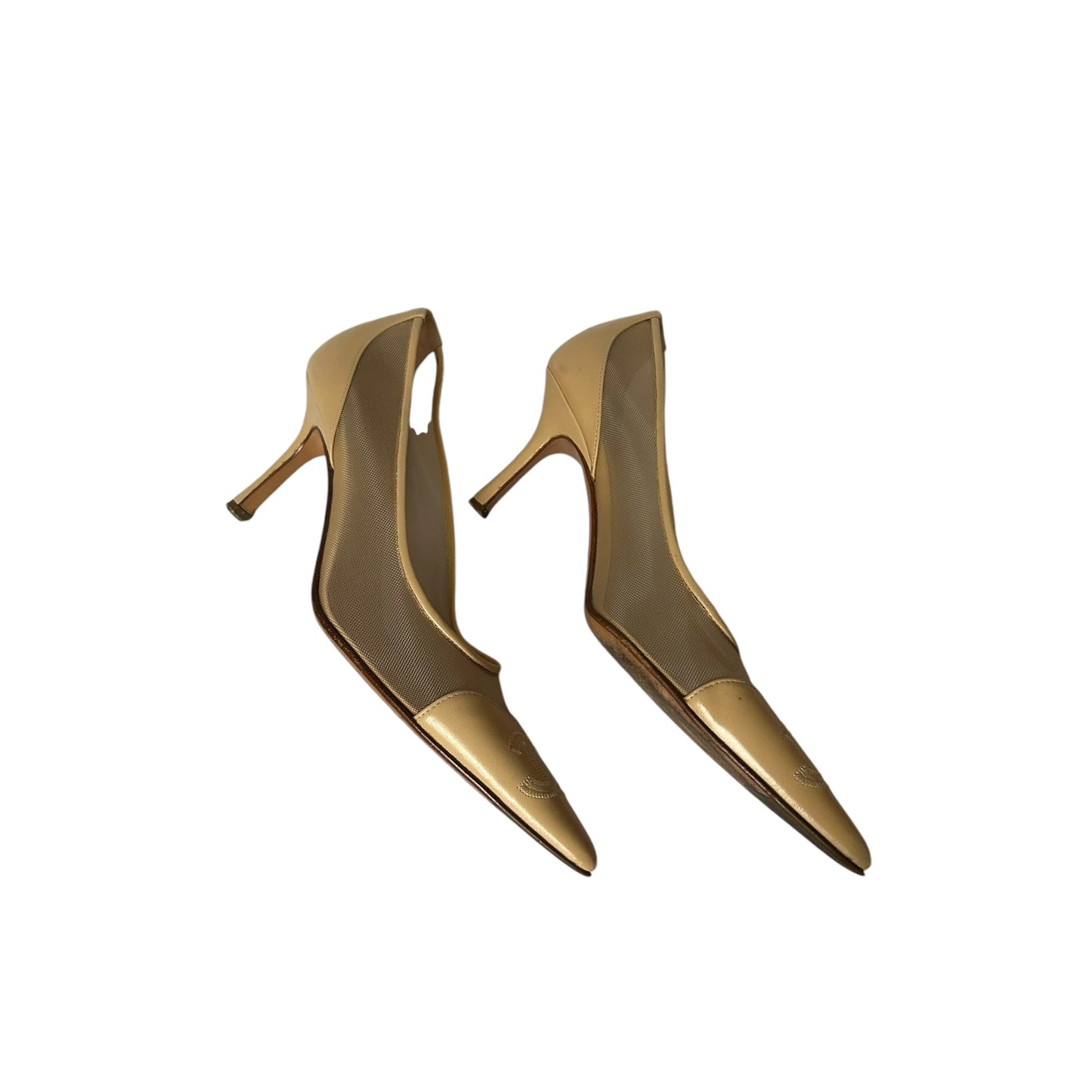 Vintage Chanel CC logo beige mesh heels by Karl Lagerfeld / 37