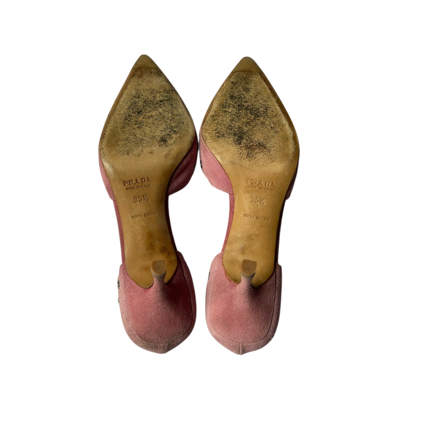 Vintage Prada pink suede eyelet heels / 35.5