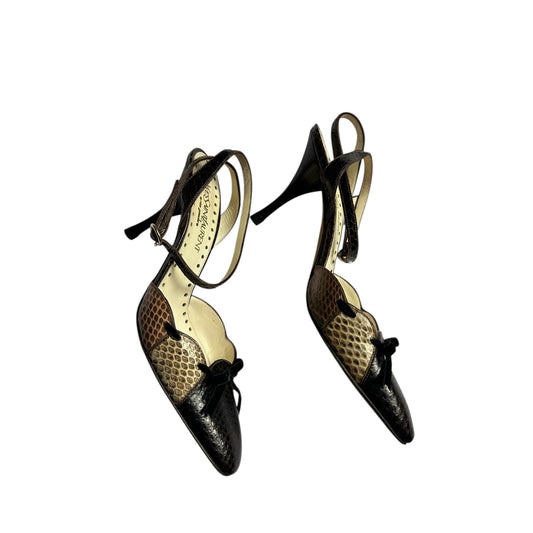 Vintage Yves Saint Laurent Rive Gauche Vintage 2000's Snake python bow tie multicolored heels / 36