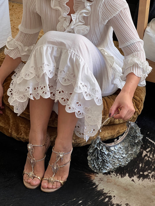 Vintage Rene Caovilla metallic crystal embellished sandal heels / 36