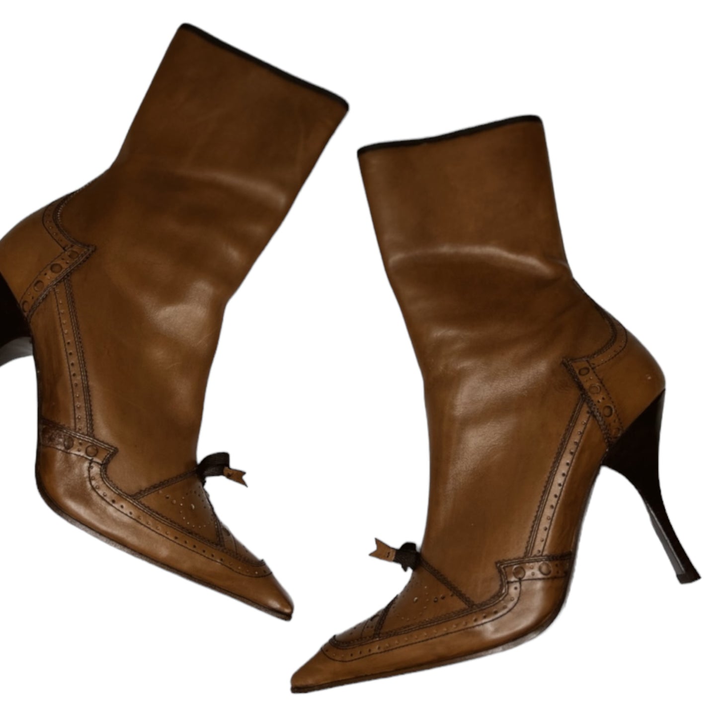 Vintage Prada brown bow tie boots
