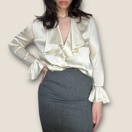 Vintage Ralph Lauren cream silk blouse ruffled sleeves / L